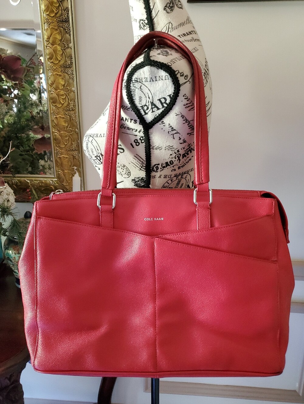 Cole Haan American Airlines Red Leather Tote Briefcase Bag